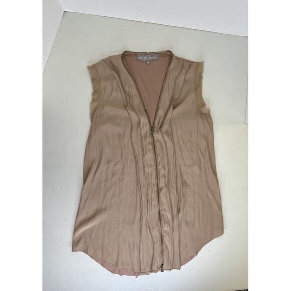 Lola & Sophie Frayed Sleeveless Zip-Up Blouse Size XS Tan Tank V-Neck - Picture 1 of 12